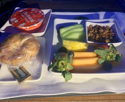 Breakfast attempt #2, fresh fruit was really good, but still the same sad croissant