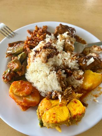 Typical rice with various toppings.