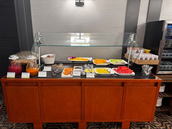 Smoked salmon and accoutrements, fruit, cheese, yogurt, etc. 