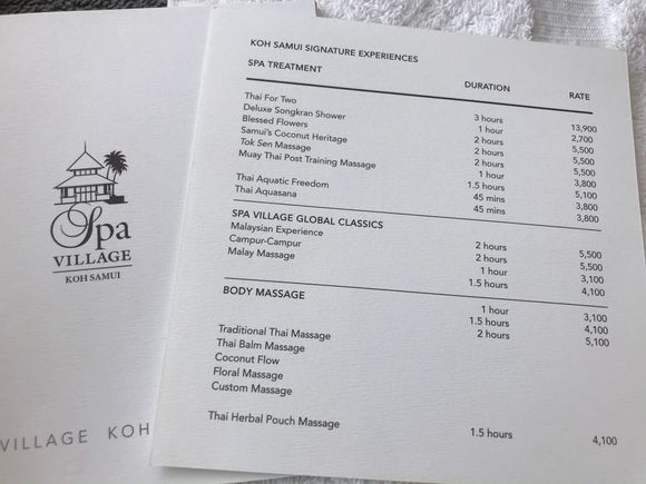 RC Samui SPA Rates (+Tax/Svc Charge)