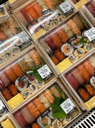 Pre-packaged sushi selection