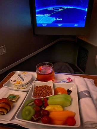 Opted for the lighter breakfast. I was surprised how fresh and good all the fruit was. Little cinnamon roll was a fantastic choice from the warm pastry basket.