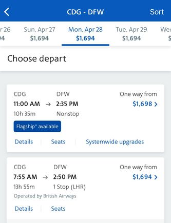 SWU available CDG-DFW