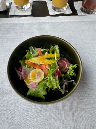 Breakfast salad with seasoned oil