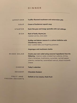 IAD-CDG dinner menu