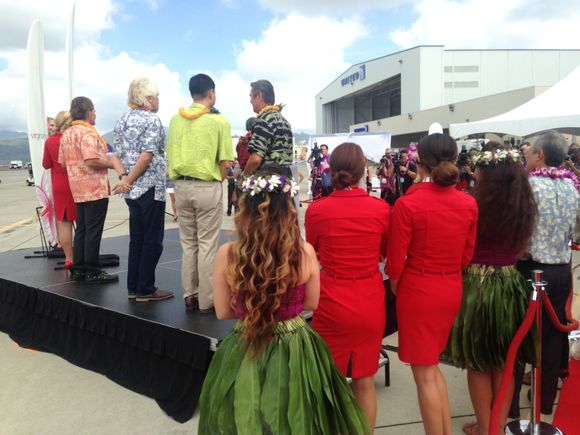 On stage there you had then VX CEO David Cush, Sir Richard, the mayor of Honolulu, and I can't remember who else.