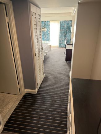 Looking down from the entryway at the room