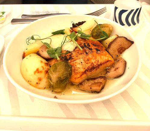 Trout for main, which actually was salmon.
Dry like Sahara, overcooked.