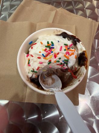 Placed down the street in Saint Pete Beach serve local ice cream. That was my version I put together of a hot fudge brownie delight.. It was pretty good