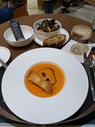 Yellow tomato bisque soup
