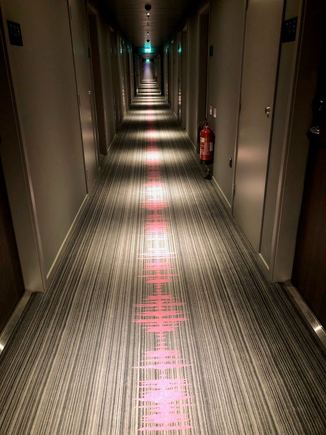 the hallway corridors to the rooms (I liked the waveform pattern on the floor)