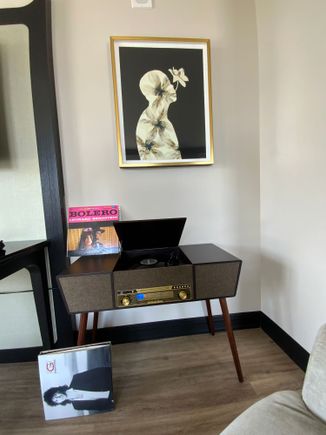 You can grab a record from their collection. 
I ought to clarify that the Kenny G album was already in the room.