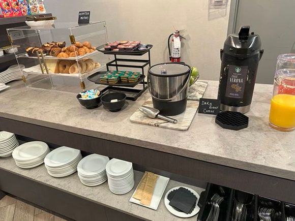 Pastries, cereal, coffee and juices
