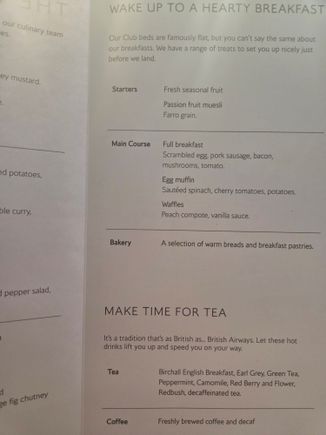 Breakfast menu