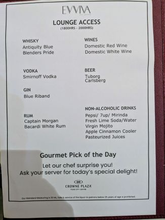 Drinks menu