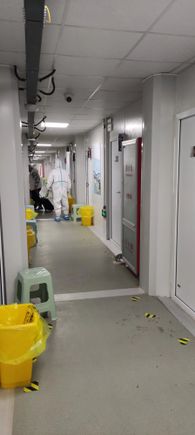 Prefab quarantine facility - view down corridor