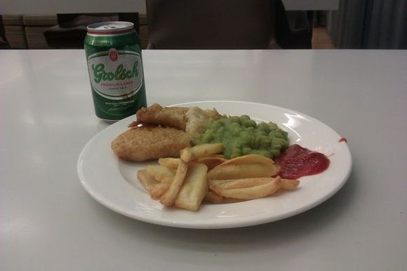 Fish and Chips in the First Class lounge at T5