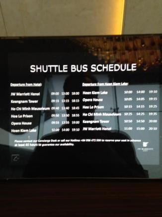 Shuttle bus schedule