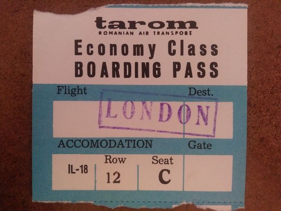 Boarding pass for RO761 CND-LGW, 20 June 1987.
YR-IMJ IL18