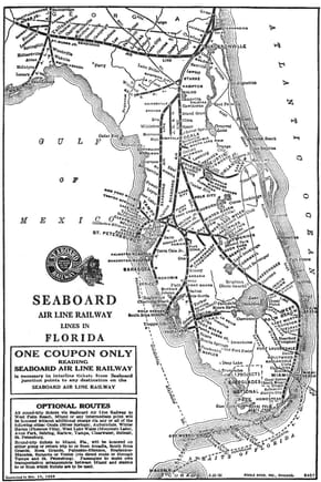 1936 Track Map, note that only Seaboard Air Line's rails are in bold, but there are many more, including all along the East Coast which are in thin lines. 
