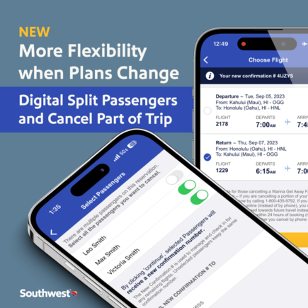 Digital Split Passengers and Cancel Part of Trip features