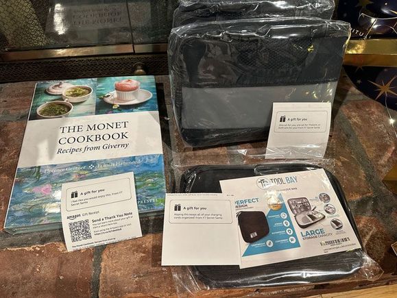 Monet Cookbook, Packing Cubes and Phone cord/charger travel case