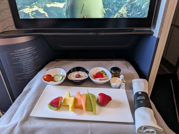 Acceptable breakfast fruit appetizer. Again I felt the quality of the fruits out of BOS are not up to par with other TK flights I've taken.