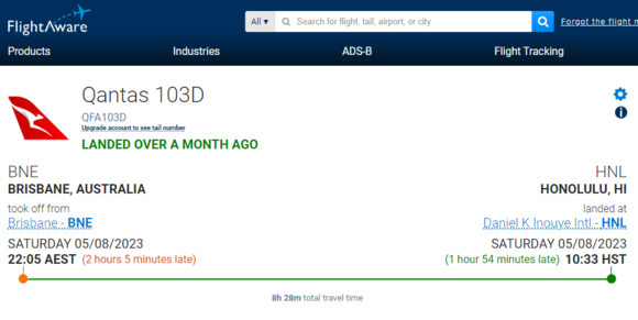 While the screenshot is more recent (for the purposes of my more recent comms with AA Refunds) I felt a sense of vindication that I would not have made my 1115 HST connection as QF103D landed at 1033 HST. 

However, the next battlefront loomed - the AA Refunds process. 

I followed the website instructions and submitted a request. September followed and a solitary email confirmed that they had made contact with Qantas and awaiting a response. 