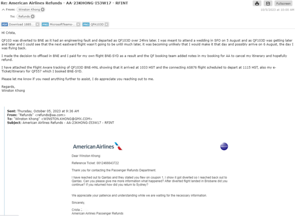 October arrived and finally an email from AA, requesting further details around how I re-routed and returned home, and the circumstances. 