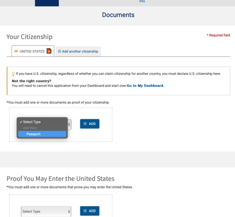 US citizenship document option