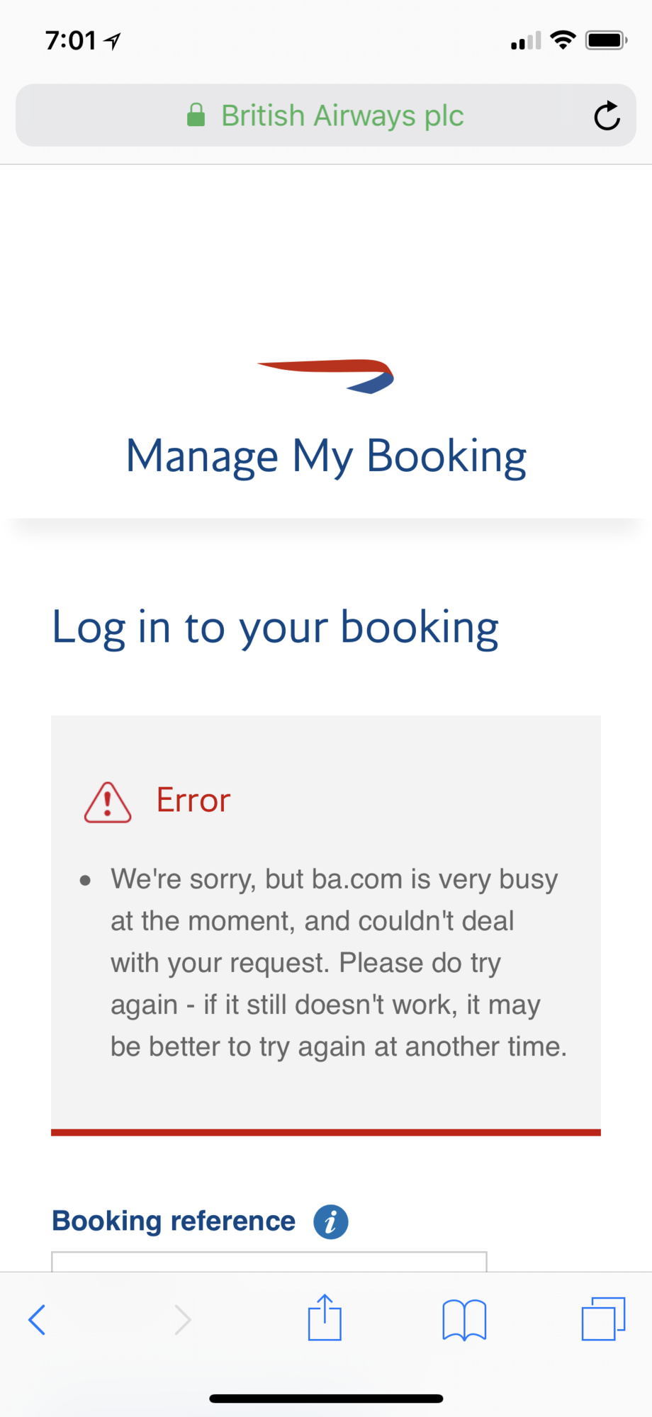 Ba Online Check In Not Working Today