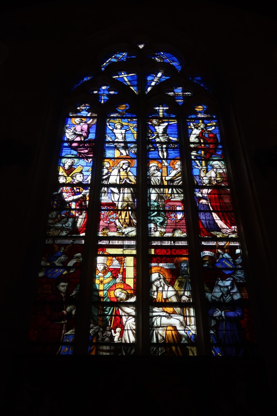 Stained Glass Windows above Altarpiece at Hotel Dieu