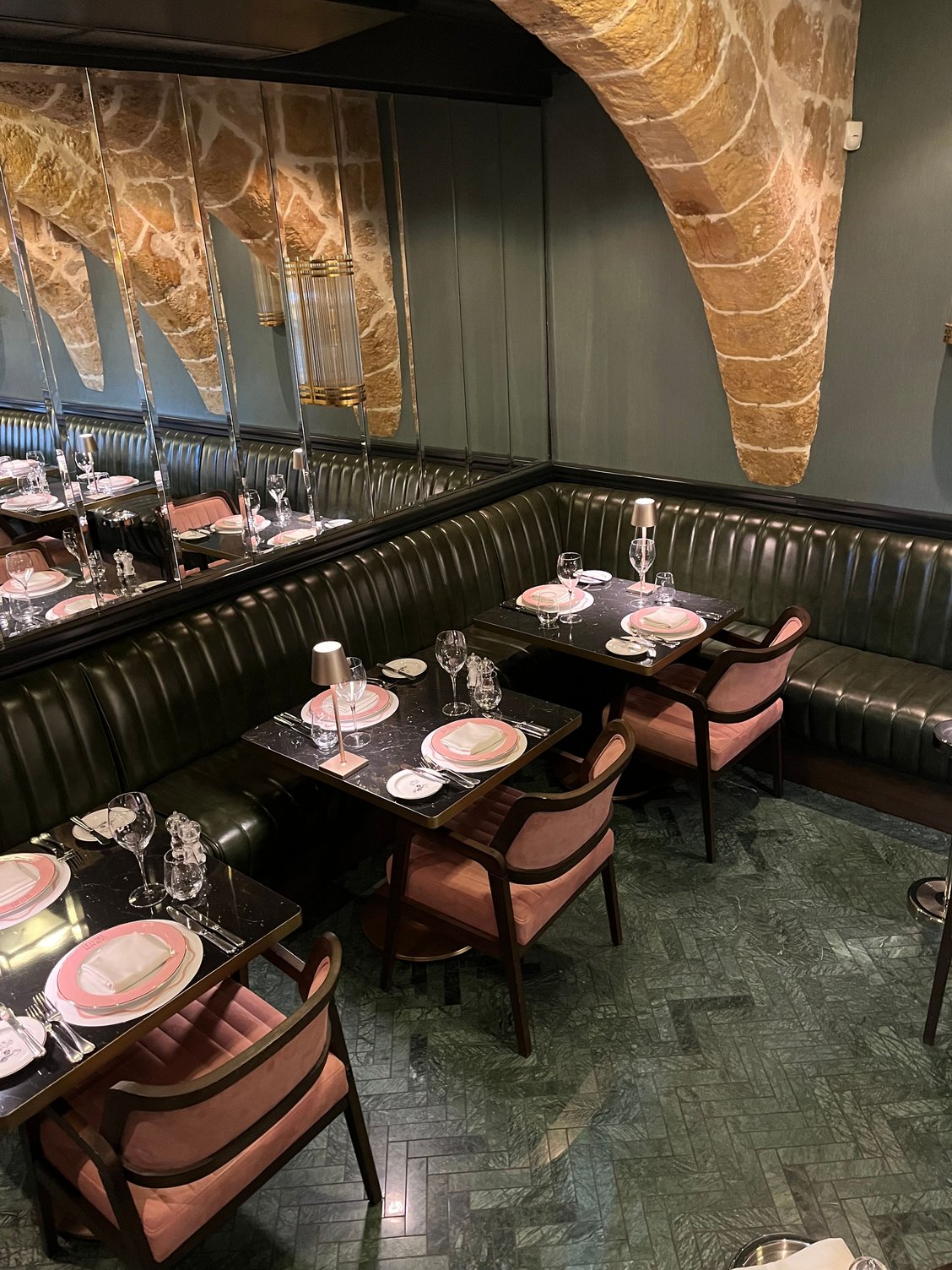 Down the stairs to Indoor dining