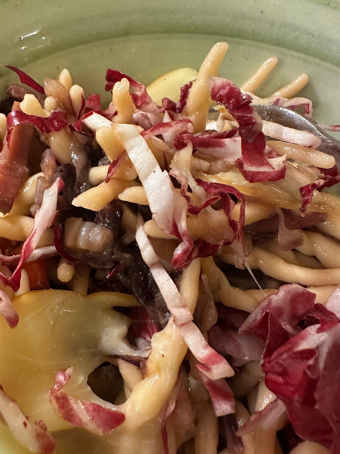 Outstanding trofiette (we shared this) with radicchio, cherry tomatoes, speck (smokey ham) and my favorite: smoked scamorza cheese.......I swooned over every bite....