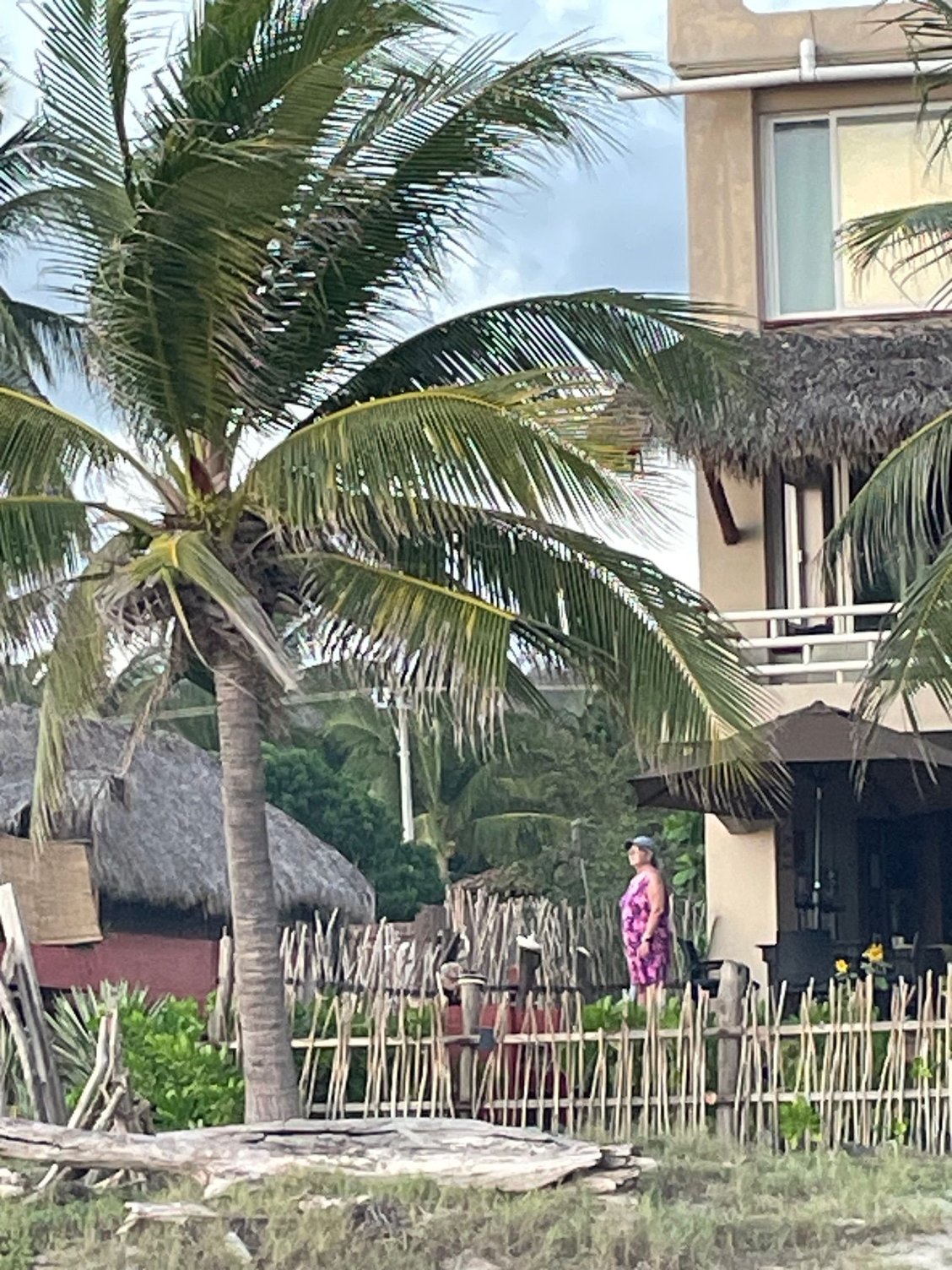 Looking back at the building from the beach