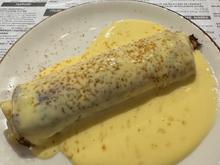 We each had a delicious crepe with cottage cheese, raisins & vanilla sauce.