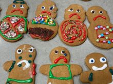 Unhappy gingerbread people and snow people 