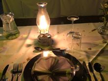 Buffet dinner of many African dishes with beautiful table settings 