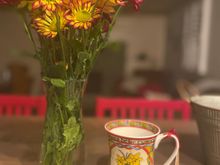 Here’’a a mug by my birthday flowers. They match!! 