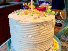 I should probably lie and say I baked this for her, but being the upstanding kind of guy I am, Joyce made her own white cake with white icing. Sigh, I just don’t have Percy‘s, Adey’s, Carolyn’s, or js’s baking skills. Not sure I have even tried to bake a cake, not that I couldn’t. I do like to cook.