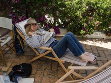 Mrs Z relaxes poolside at our fantastic Tropea rental. it was wrenching to leave.