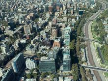 Great views of the city, although it was a very hazy due to smoke from fires. What is remarkable about the city planning in Santiago is that every street is lined with trees which you can easily see from the top of this building. Pretty impressive feat.