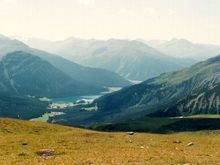 View from Gotschnagrat toward lake Davos.