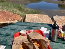 Fried clams and Fried scallops with a view of the salt marsh 