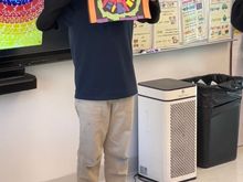 Art work from ripping paper and glue, no scissors allowed.