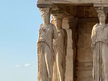 A closeup of a few of the Caryatids on the porch of the Erechtheion, the temple dedicated to Athena