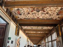 The elegant corridor of the Uffizi Gallery. the Uffizi contains the world's richest collection of Renaissance paintings and sculptures, including masterpieces by Botticelli, Raphael, Michelangelo, and Caravaggio.