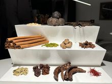 Waiter explains some of the spices available in Spain during the Golden era of the Reconquista---cinammon, carob, star anise, saffron....think of where the galleons traveled to bring. home these treasures--its fascinating. What other restaurant, anywhere, delves so deeply into the history of the food turned out by the kitchen???