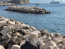 Along Via Paretenope, the Lungomare, with Castel dell'Ovo in the distance 