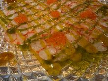 Carpaccio de carabinero....this was gorgeous to look at and just out-of-this-world to eat.   There were two vinaigrettes....and dollops of trout roe....I dream of this, still.....